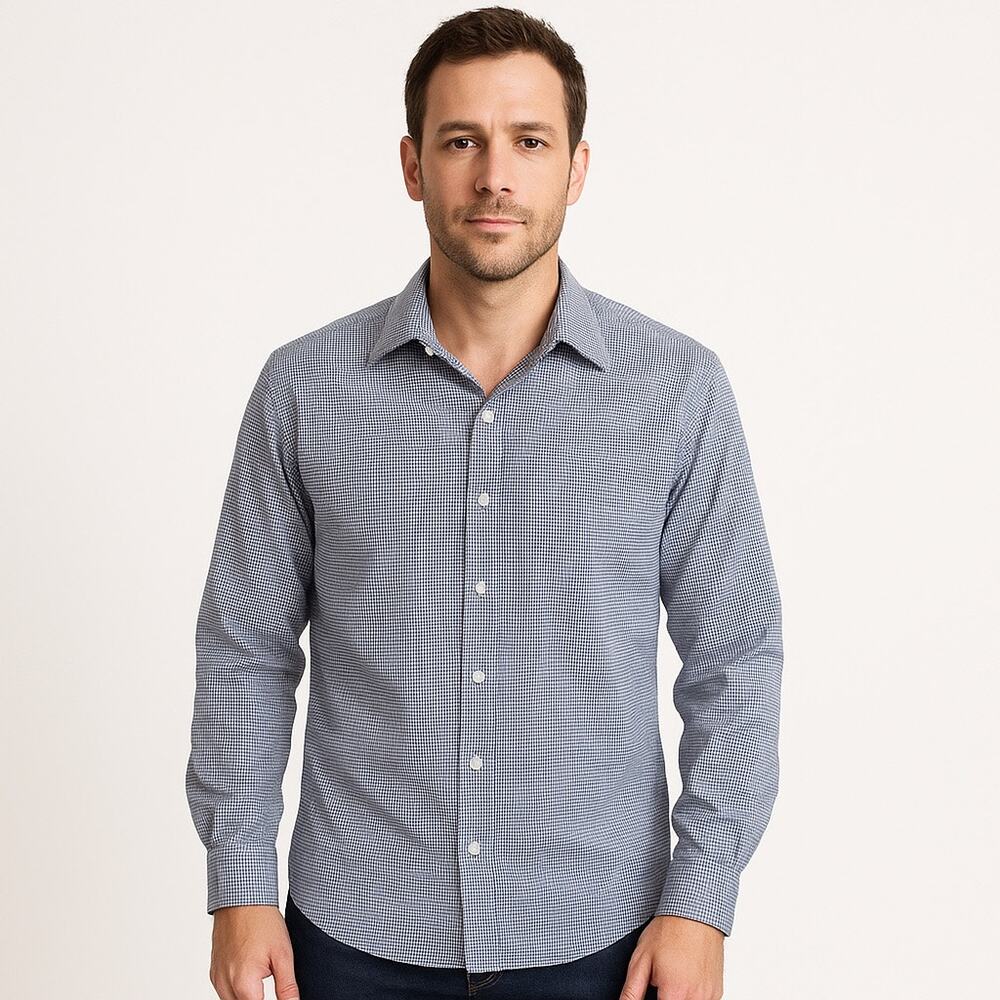 Giorgio Armani Men's XL Blue Checkered Long Sleeve‎ Dress Shirt